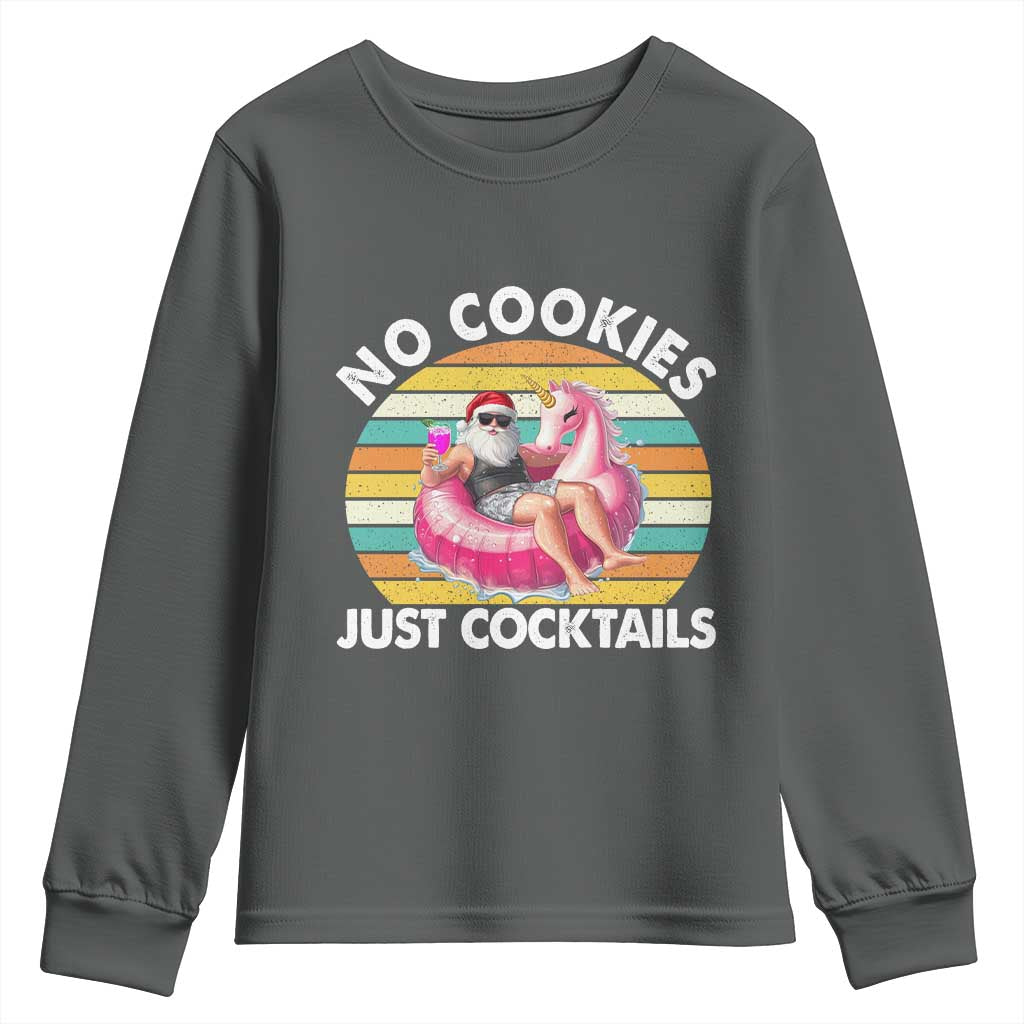 Santa Christmas In July Youth Sweatshirt No Cookies Just Cocktails Flamingo Summer Beach Hawaii TS10 Dark Heather Print Your Wear