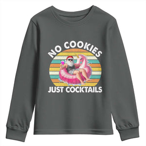 Santa Christmas In July Youth Sweatshirt No Cookies Just Cocktails Flamingo Summer Beach Hawaii TS10 Dark Heather Print Your Wear