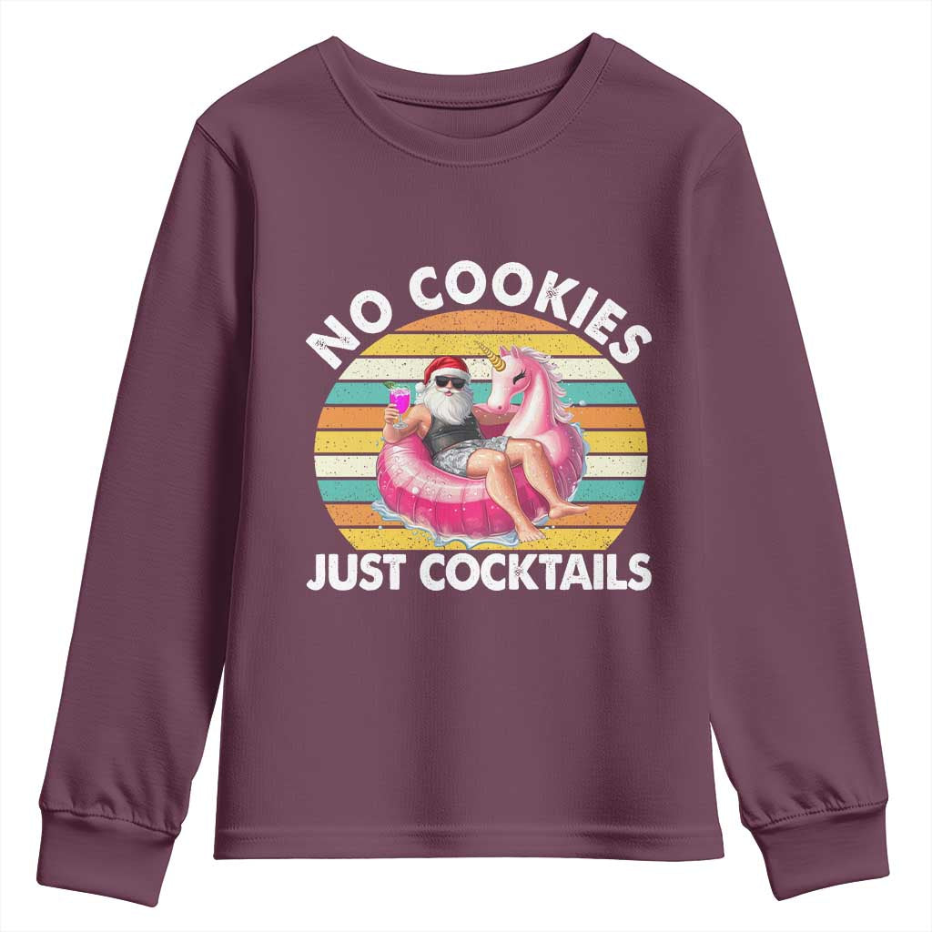 Santa Christmas In July Youth Sweatshirt No Cookies Just Cocktails Flamingo Summer Beach Hawaii TS10 Maroon Print Your Wear