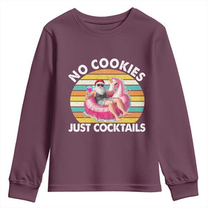 Santa Christmas In July Youth Sweatshirt No Cookies Just Cocktails Flamingo Summer Beach Hawaii TS10 Maroon Print Your Wear