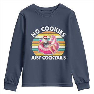 Santa Christmas In July Youth Sweatshirt No Cookies Just Cocktails Flamingo Summer Beach Hawaii TS10 Navy Print Your Wear