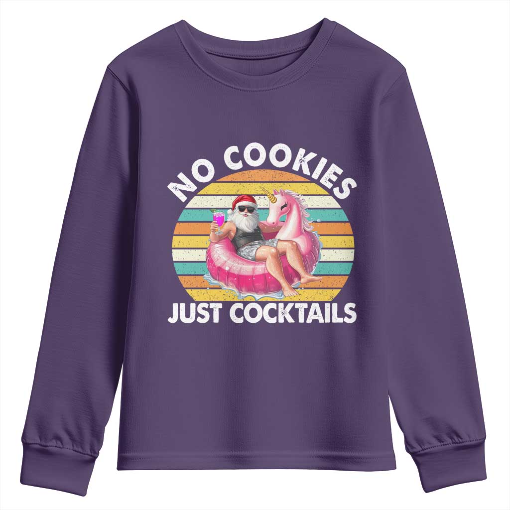 Santa Christmas In July Youth Sweatshirt No Cookies Just Cocktails Flamingo Summer Beach Hawaii TS10 Purple Print Your Wear