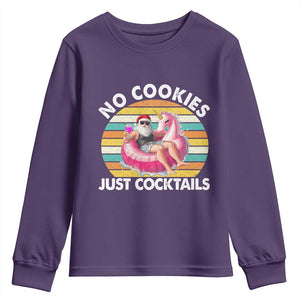 Santa Christmas In July Youth Sweatshirt No Cookies Just Cocktails Flamingo Summer Beach Hawaii TS10 Purple Print Your Wear