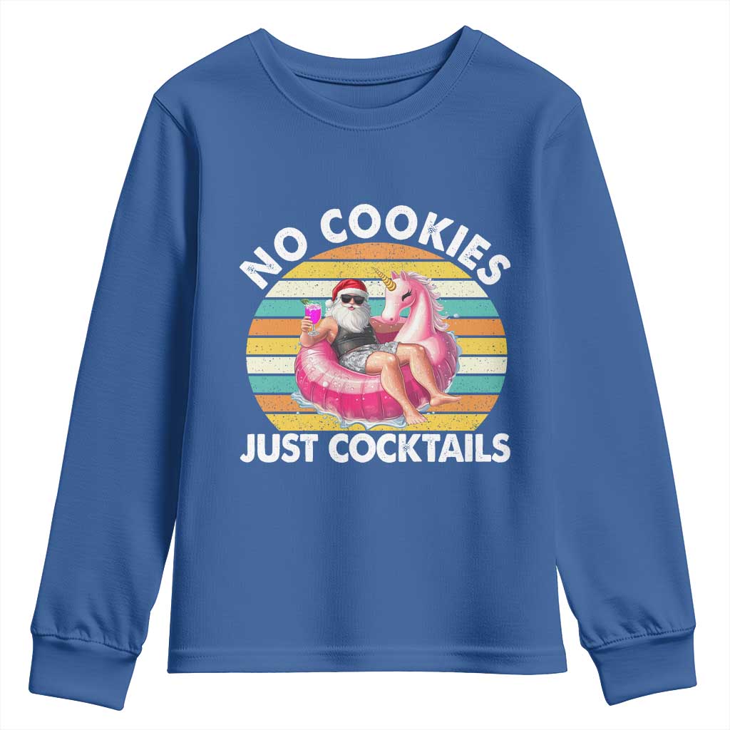 Santa Christmas In July Youth Sweatshirt No Cookies Just Cocktails Flamingo Summer Beach Hawaii TS10 Royal Blue Print Your Wear