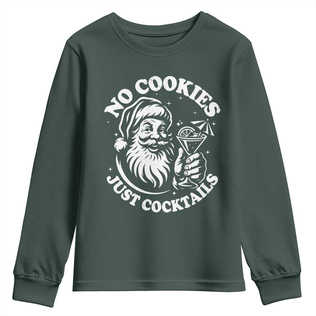 Funny Santa Christmas In July Youth Sweatshirt No Cookies Just Cocktails Summer Xmas TS10 Dark Forest Green Print Your Wear