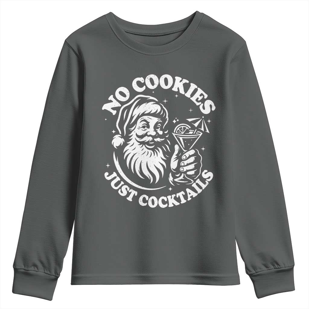 Funny Santa Christmas In July Youth Sweatshirt No Cookies Just Cocktails Summer Xmas TS10 Dark Heather Print Your Wear