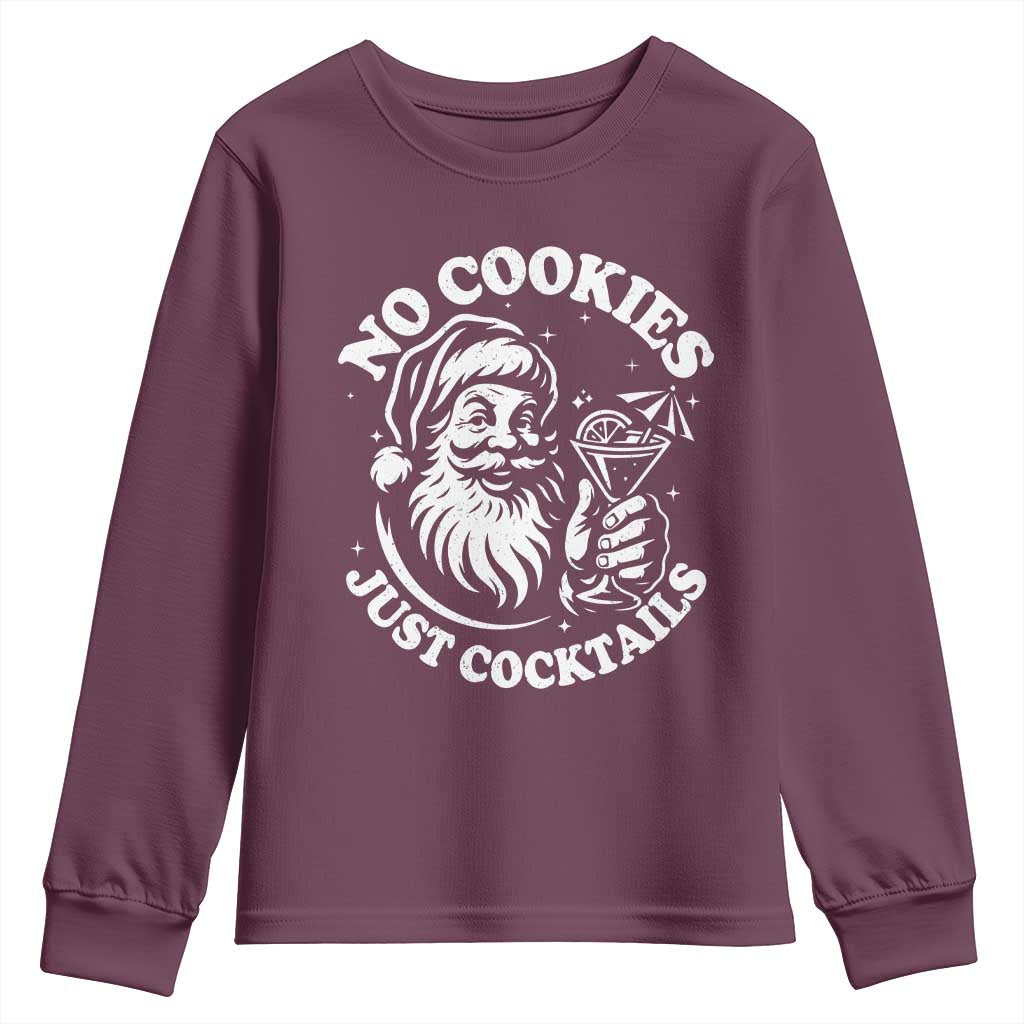 Funny Santa Christmas In July Youth Sweatshirt No Cookies Just Cocktails Summer Xmas TS10 Maroon Print Your Wear