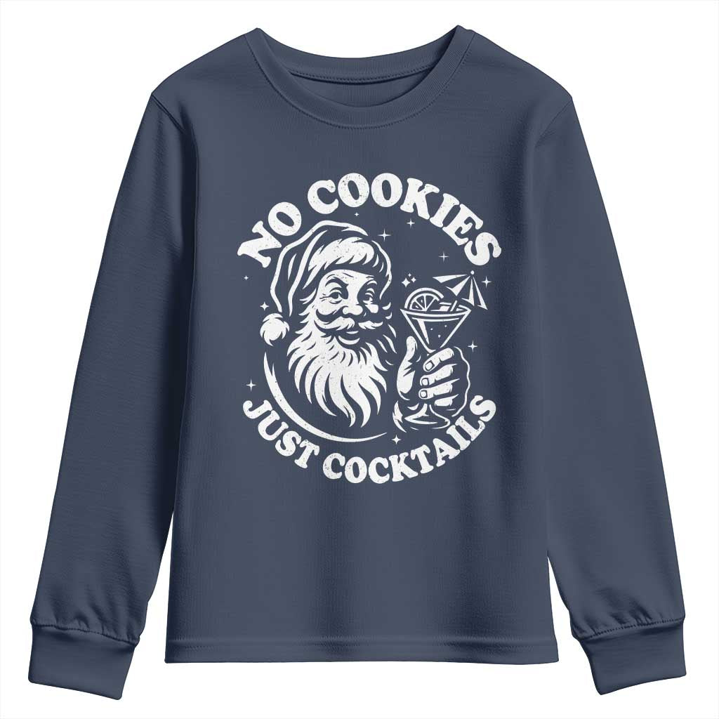 Funny Santa Christmas In July Youth Sweatshirt No Cookies Just Cocktails Summer Xmas TS10 Navy Print Your Wear