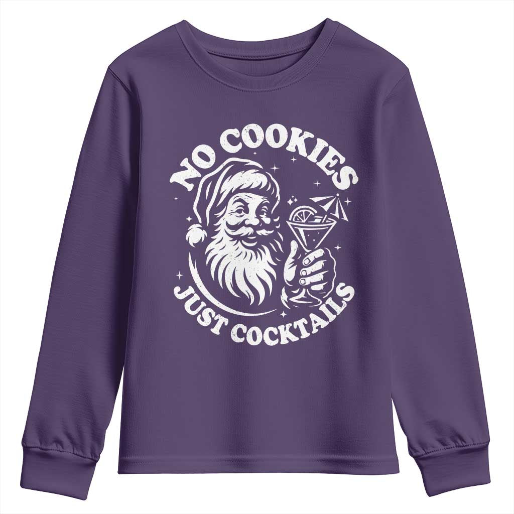 Funny Santa Christmas In July Youth Sweatshirt No Cookies Just Cocktails Summer Xmas TS10 Purple Print Your Wear