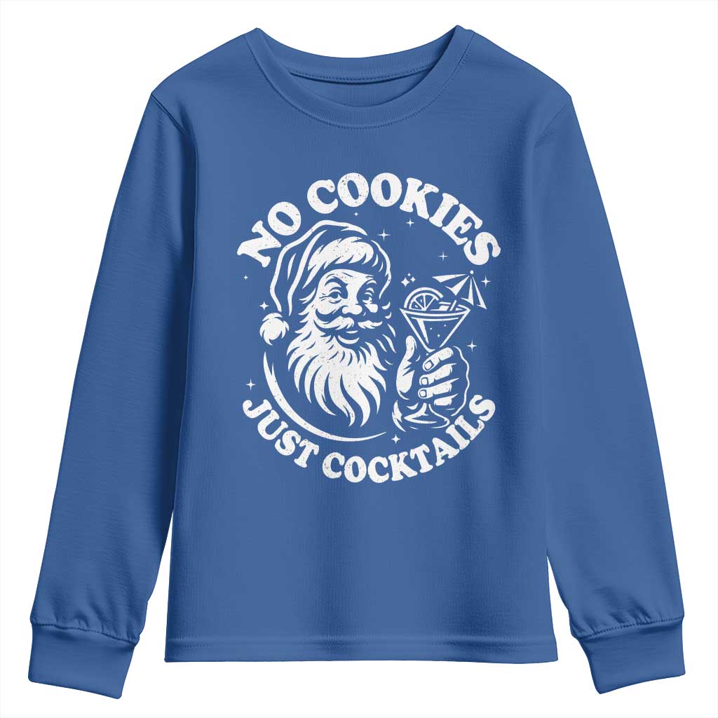 Funny Santa Christmas In July Youth Sweatshirt No Cookies Just Cocktails Summer Xmas TS10 Royal Blue Print Your Wear