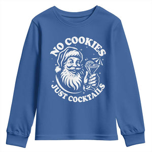 Funny Santa Christmas In July Youth Sweatshirt No Cookies Just Cocktails Summer Xmas TS10 Royal Blue Print Your Wear