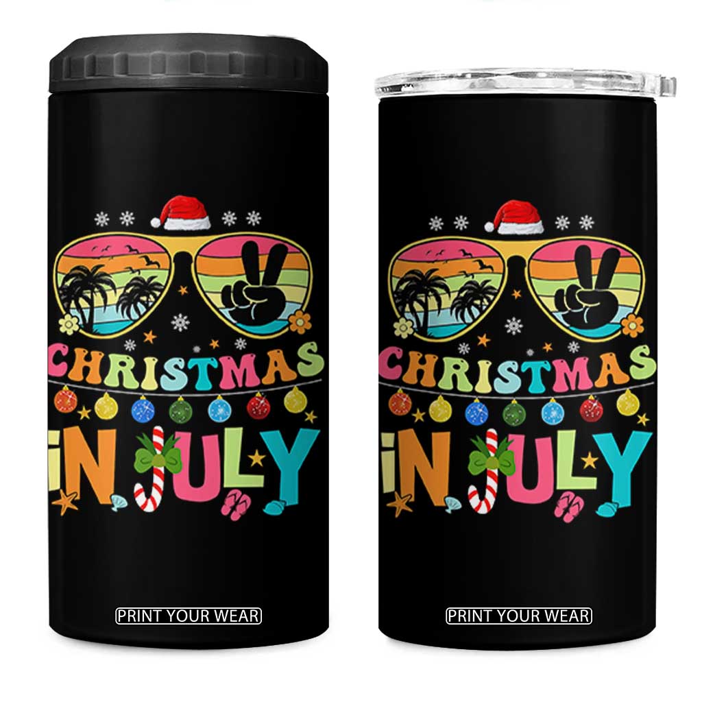 Sunglasses Beach Christmas in July 4 in 1 Can Cooler Tumbler Santa Summer Xmas TS10 One Size: 16 oz Black Print Your Wear