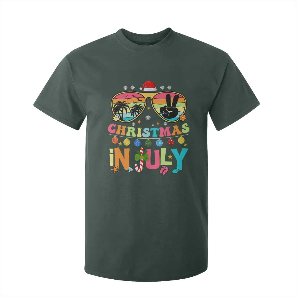 Sunglasses Beach Christmas in July T Shirt For Kid Santa Summer Xmas TS10 Dark Forest Green Print Your Wear