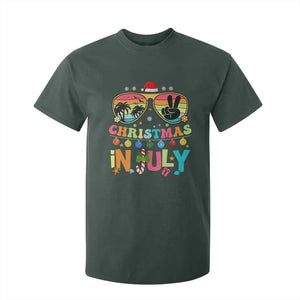 Sunglasses Beach Christmas in July T Shirt For Kid Santa Summer Xmas TS10 Dark Forest Green Print Your Wear