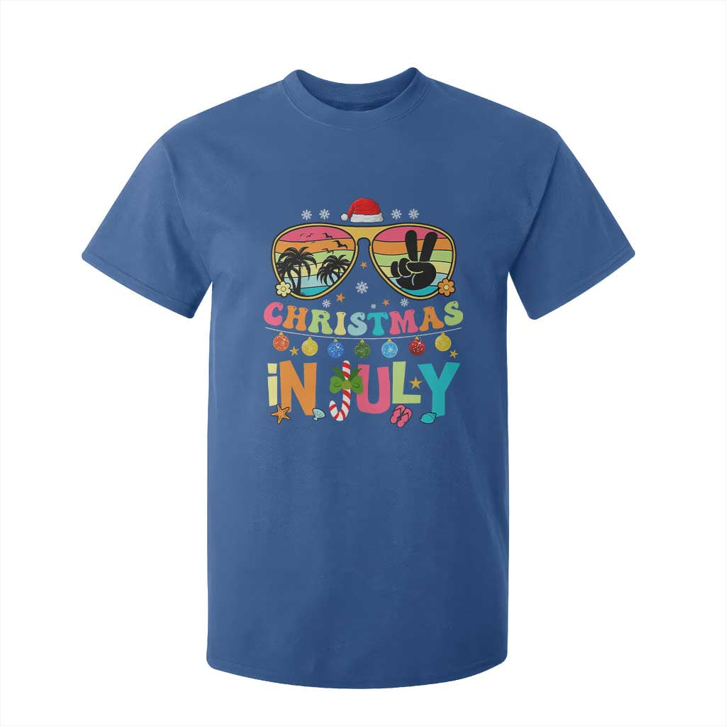 Sunglasses Beach Christmas in July T Shirt For Kid Santa Summer Xmas TS10 Royal Blue Print Your Wear