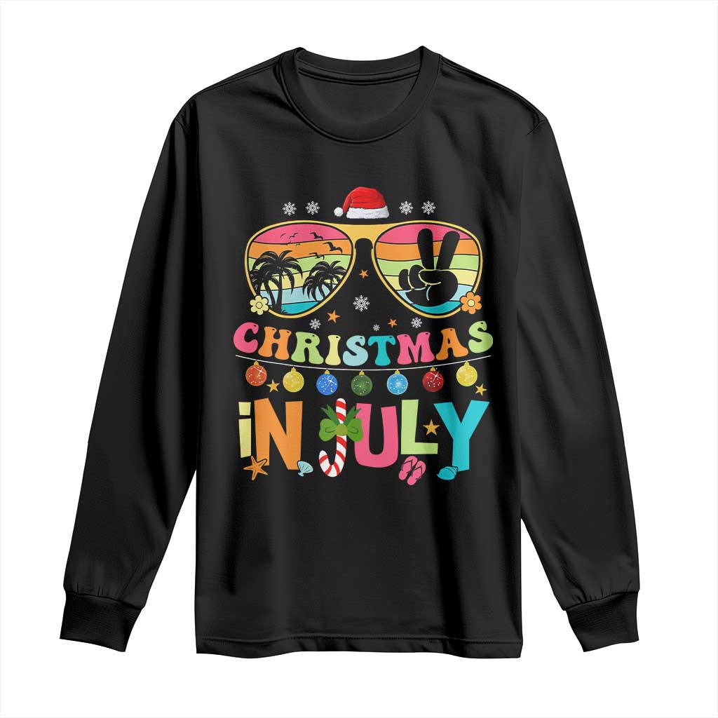Sunglasses Beach Christmas in July Long Sleeve Shirt Santa Summer Xmas TS10 Black Print Your Wear