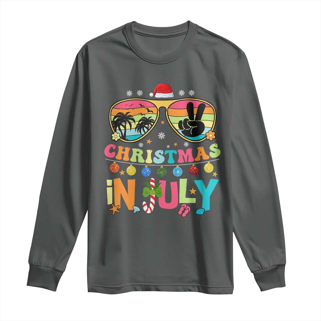 Sunglasses Beach Christmas in July Long Sleeve Shirt Santa Summer Xmas TS10 Dark Heather Print Your Wear