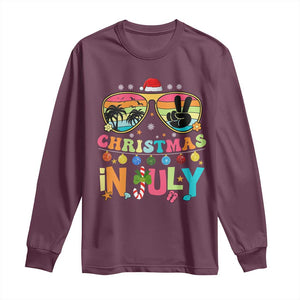 Sunglasses Beach Christmas in July Long Sleeve Shirt Santa Summer Xmas TS10 Maroon Print Your Wear