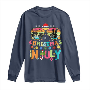 Sunglasses Beach Christmas in July Long Sleeve Shirt Santa Summer Xmas TS10 Navy Print Your Wear