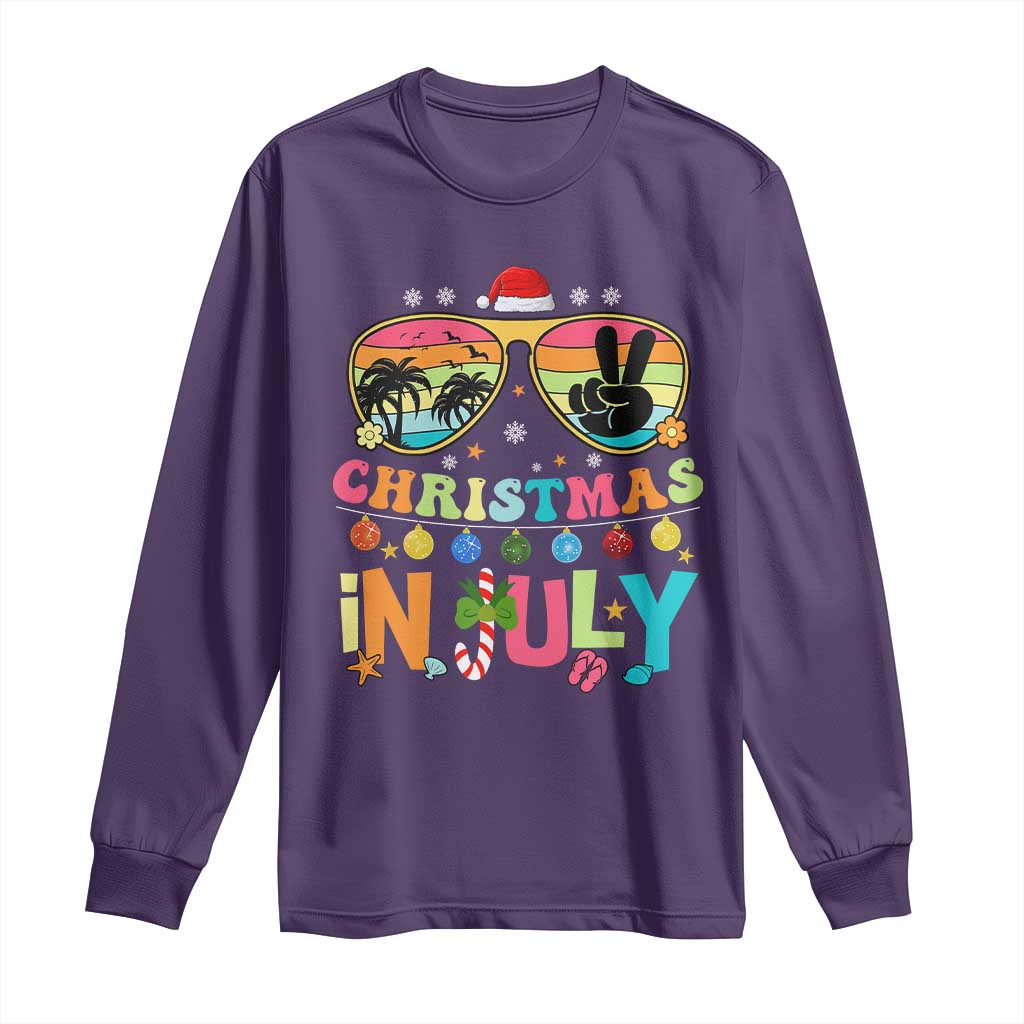 Sunglasses Beach Christmas in July Long Sleeve Shirt Santa Summer Xmas TS10 Purple Print Your Wear