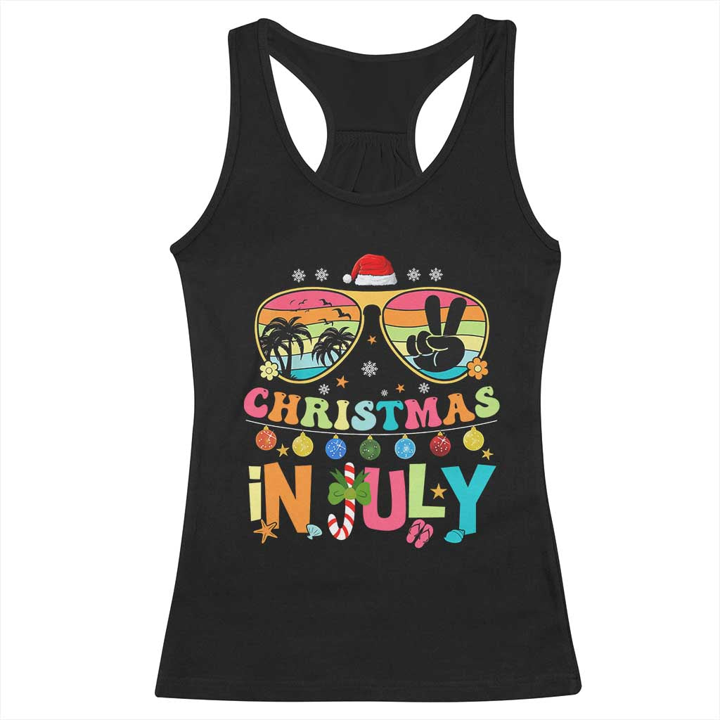 Sunglasses Beach Christmas in July Racerback Tank Top Santa Summer Xmas TS10 Black Print Your Wear