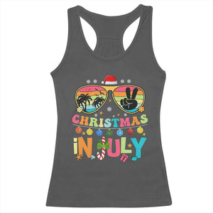 Sunglasses Beach Christmas in July Racerback Tank Top Santa Summer Xmas TS10 Dark Heather Print Your Wear