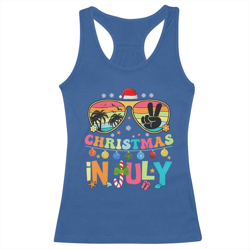 Sunglasses Beach Christmas in July Racerback Tank Top Santa Summer Xmas TS10 Royal Blue Print Your Wear