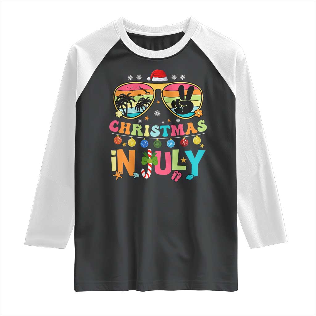 Sunglasses Beach Christmas in July Raglan Shirt Santa Summer Xmas TS10 Black White Print Your Wear