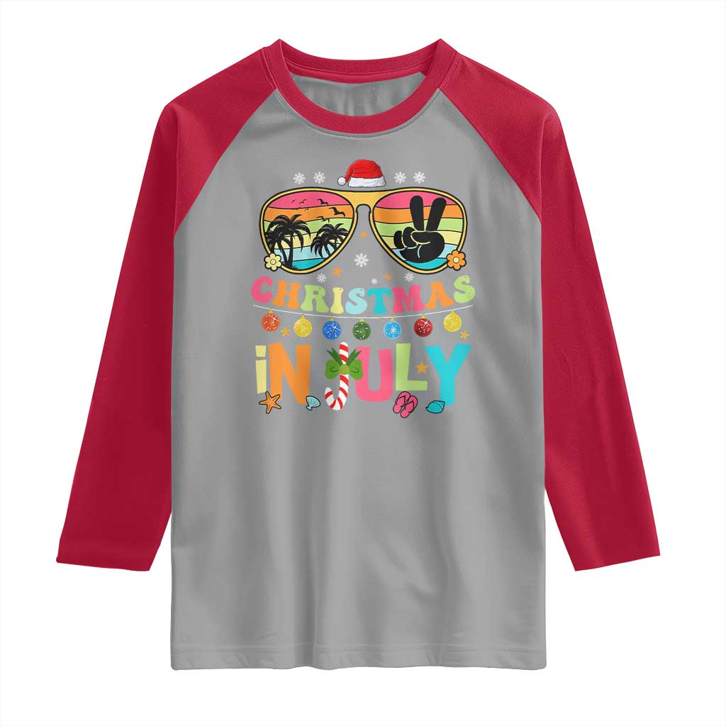 Sunglasses Beach Christmas in July Raglan Shirt Santa Summer Xmas TS10 Sport Gray Red Print Your Wear