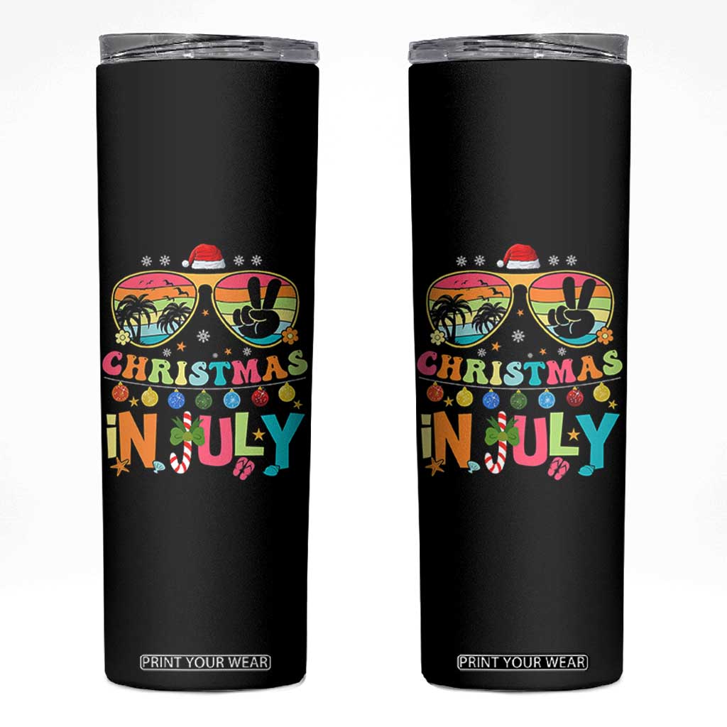 Sunglasses Beach Christmas in July Skinny Tumbler Santa Summer Xmas TS10 Black Print Your Wear