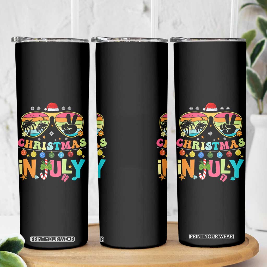 Sunglasses Beach Christmas in July Skinny Tumbler Santa Summer Xmas TS10 Print Your Wear