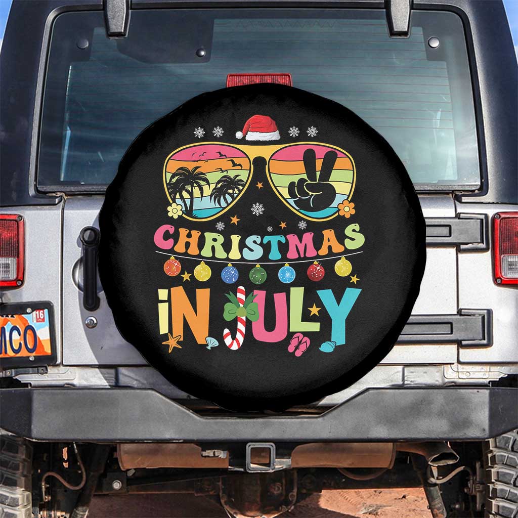 Sunglasses Beach Christmas in July Spare Tire Cover Santa Summer Xmas TS10 No hole Black Print Your Wear