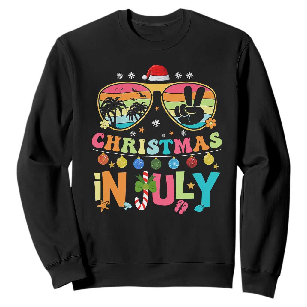 Sunglasses Beach Christmas in July Sweatshirt Santa Summer Xmas TS10 Black Print Your Wear