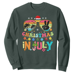 Sunglasses Beach Christmas in July Sweatshirt Santa Summer Xmas TS10 Dark Forest Green Print Your Wear