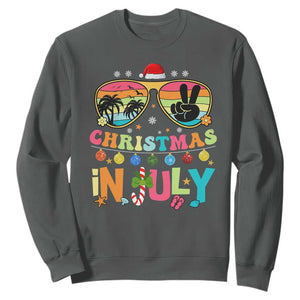 Sunglasses Beach Christmas in July Sweatshirt Santa Summer Xmas TS10 Dark Heather Print Your Wear