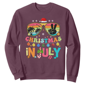 Sunglasses Beach Christmas in July Sweatshirt Santa Summer Xmas TS10 Maroon Print Your Wear