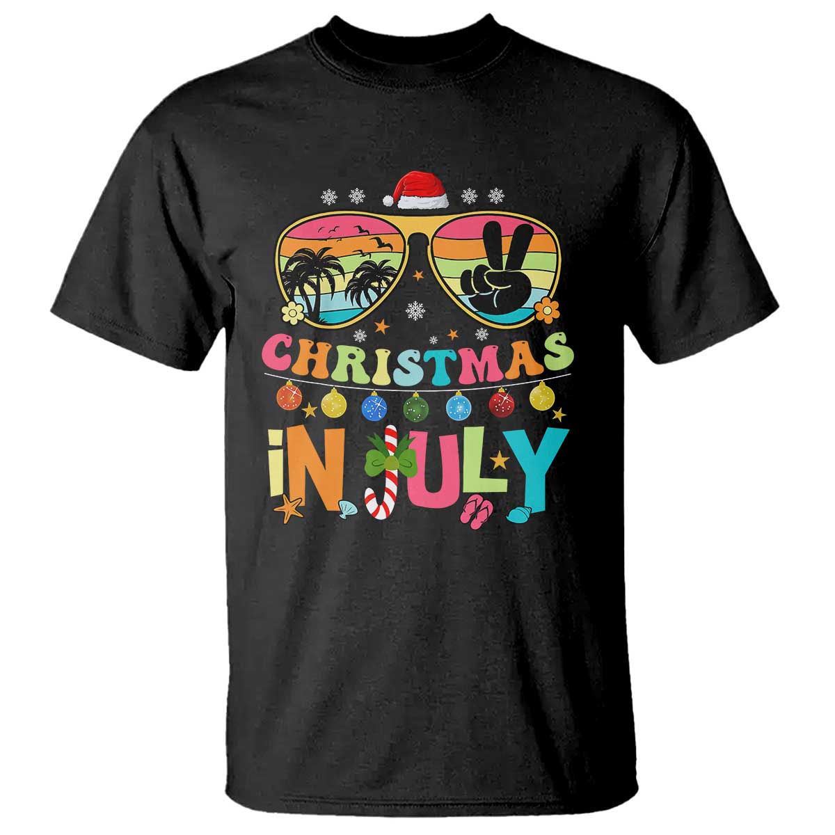 Sunglasses Beach Christmas in July T Shirt Santa Summer Xmas TS10 Black Print Your Wear
