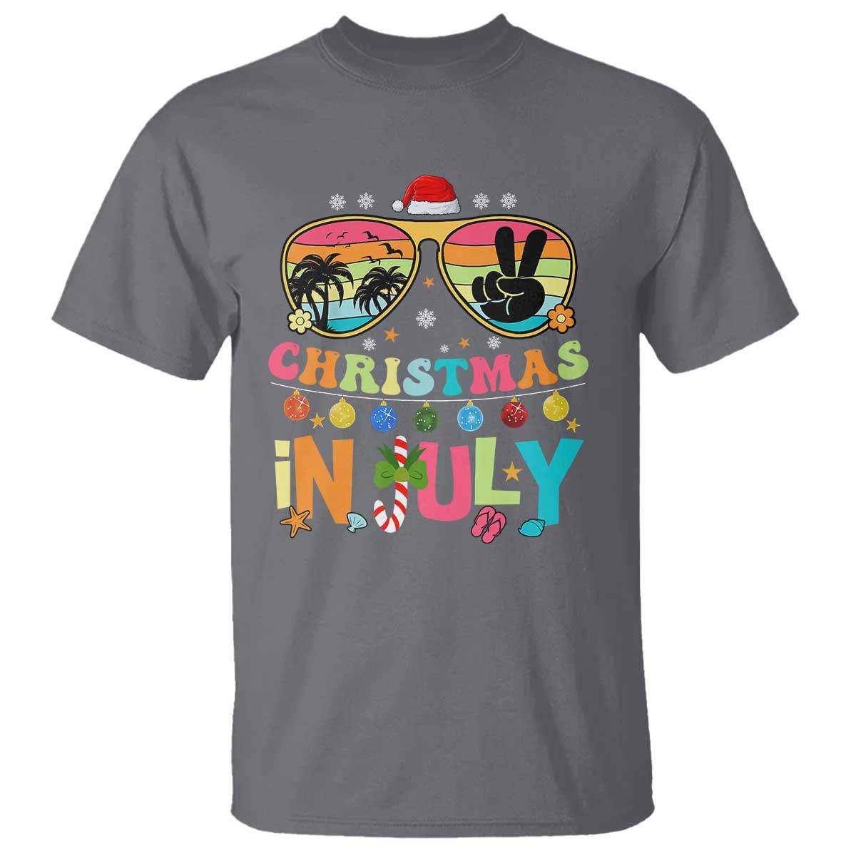Sunglasses Beach Christmas in July T Shirt Santa Summer Xmas TS10 Charcoal Print Your Wear