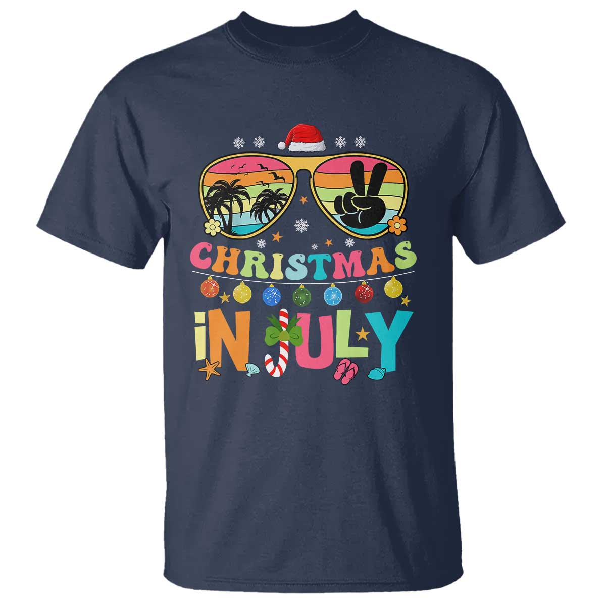 Sunglasses Beach Christmas in July T Shirt Santa Summer Xmas TS10 Navy Print Your Wear