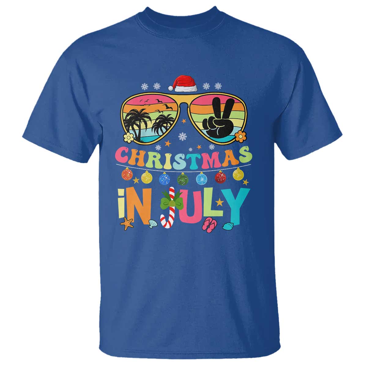 Sunglasses Beach Christmas in July T Shirt Santa Summer Xmas TS10 Royal Blue Print Your Wear