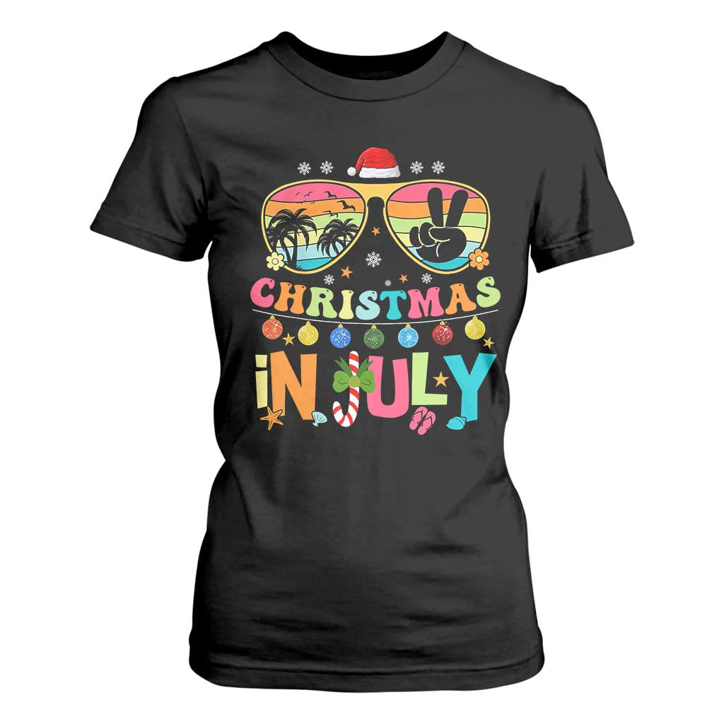 Sunglasses Beach Christmas in July T Shirt For Women Santa Summer Xmas TS10 Black Print Your Wear