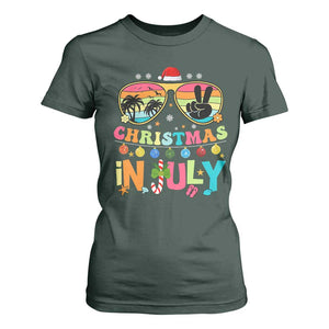 Sunglasses Beach Christmas in July T Shirt For Women Santa Summer Xmas TS10 Dark Forest Green Print Your Wear