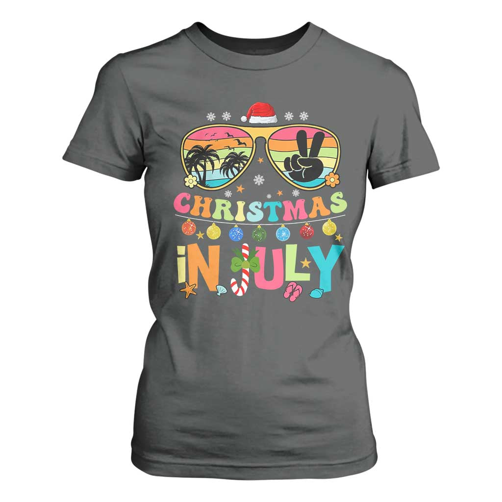 Sunglasses Beach Christmas in July T Shirt For Women Santa Summer Xmas TS10 Dark Heather Print Your Wear