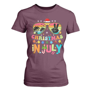 Sunglasses Beach Christmas in July T Shirt For Women Santa Summer Xmas TS10 Maroon Print Your Wear