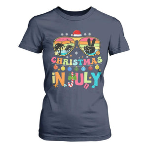 Sunglasses Beach Christmas in July T Shirt For Women Santa Summer Xmas TS10 Navy Print Your Wear