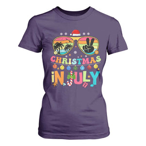 Sunglasses Beach Christmas in July T Shirt For Women Santa Summer Xmas TS10 Purple Print Your Wear