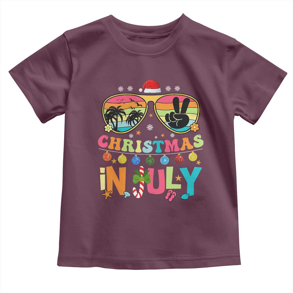 Sunglasses Beach Christmas in July Toddler T Shirt Santa Summer Xmas TS10 Maroon Print Your Wear