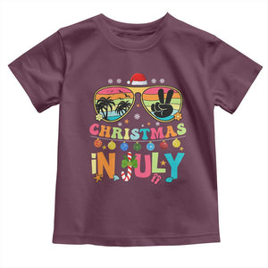Sunglasses Beach Christmas in July Toddler T Shirt Santa Summer Xmas TS10 Maroon Print Your Wear