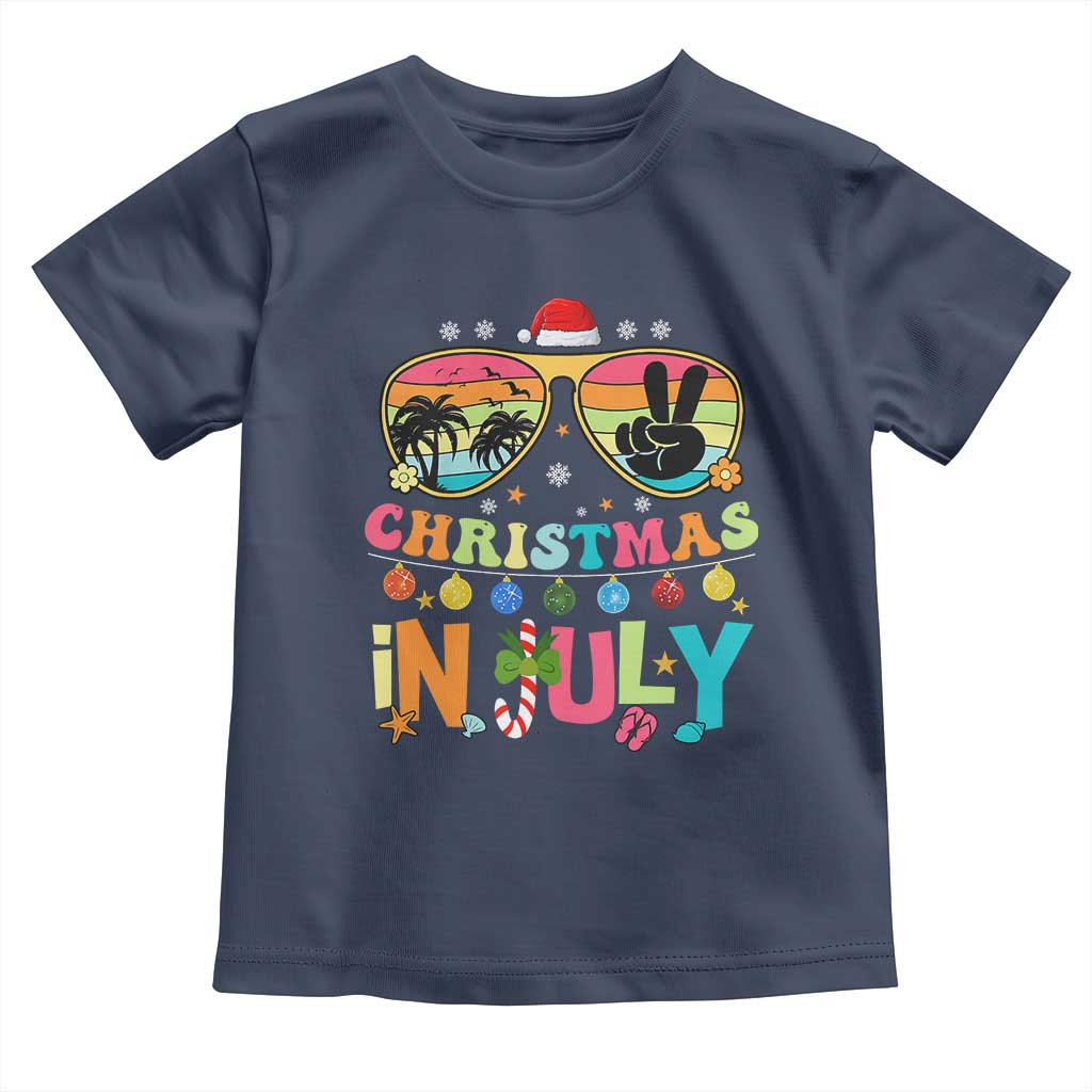 Sunglasses Beach Christmas in July Toddler T Shirt Santa Summer Xmas TS10 Navy Print Your Wear