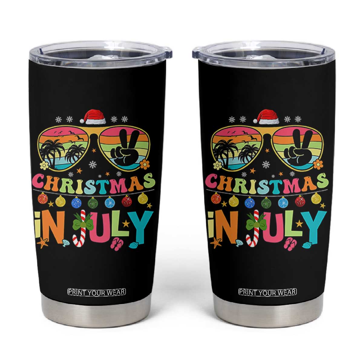 Sunglasses Beach Christmas in July Tumbler Cup Santa Summer Xmas TS10 Black Print Your Wear